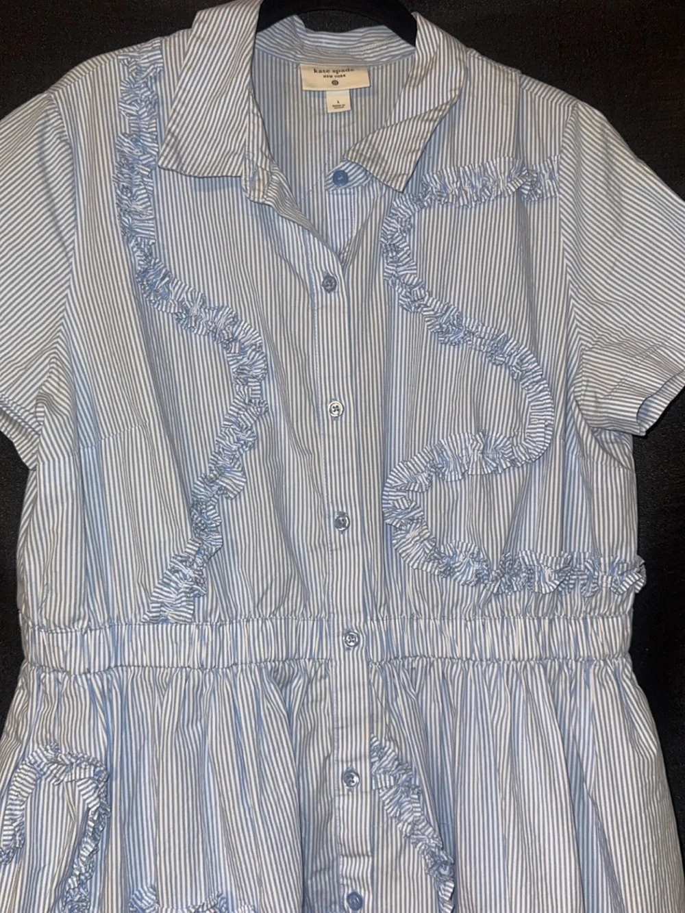 Kate Spade Light Blue Striped Ruffle Shirtdress